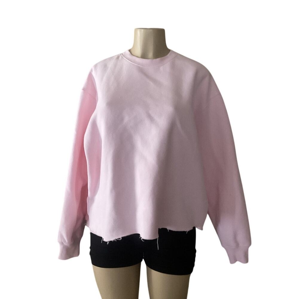 Cotton On Body Women’s Small Pink Cropped Sweatshirt Raw Hem Crewneck Oversized
